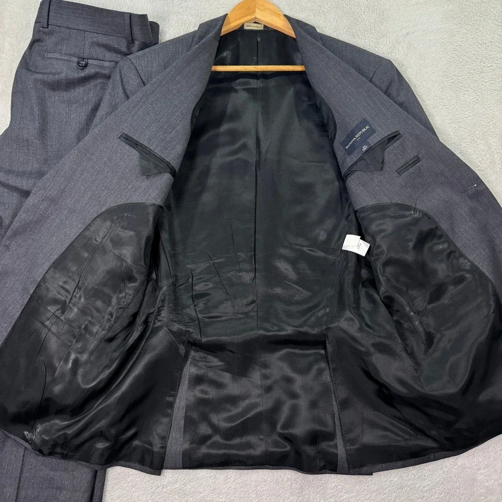 Banana Republic Mens 40R Slim Charcoal Gray Wool Suit Jacket Pants 33x27 Classic